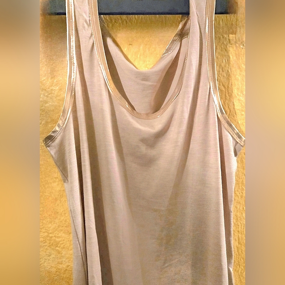 Gold-Trimmed, Tan Tank Top